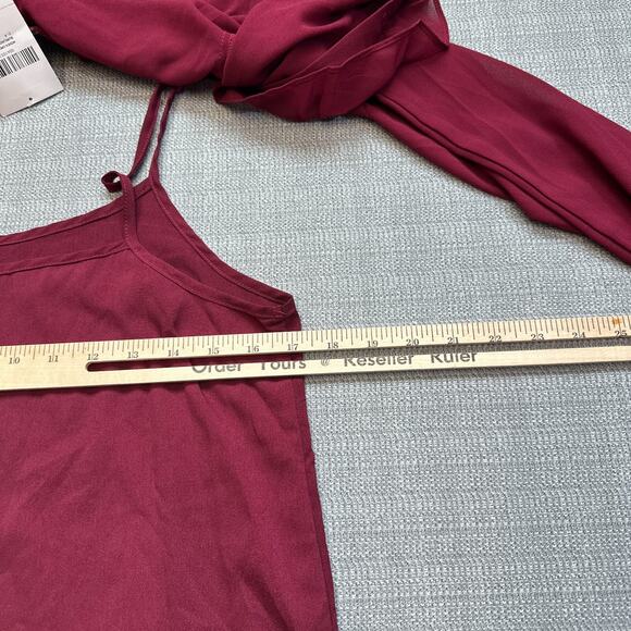 Forever 21 Burgundy Slip Dress with Sheer Jacket Small Ruffles Romantic Whimsy - Picture 9 of 10